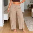 thumbnail image 4 of Women's Striped Pajama Pants High Waist Elastic Wide Leg Pants Comfy Soft Loose Fit Lounge Bottoms Casual Relaxed Sleepwear Fall Winter Long Pants, 4 of 5