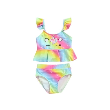 

TheFound Toddler Baby Girl Unicorn Swimsuit Two Piece Bikini Tankini Sets Ruffled Bathing Suit Beachwear Swimwear