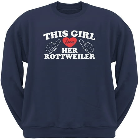 Rottweiler Adult Sweatshirt - This Girl Loves Her Rottweiler Navy Adult Crew Neck Sweatshirt