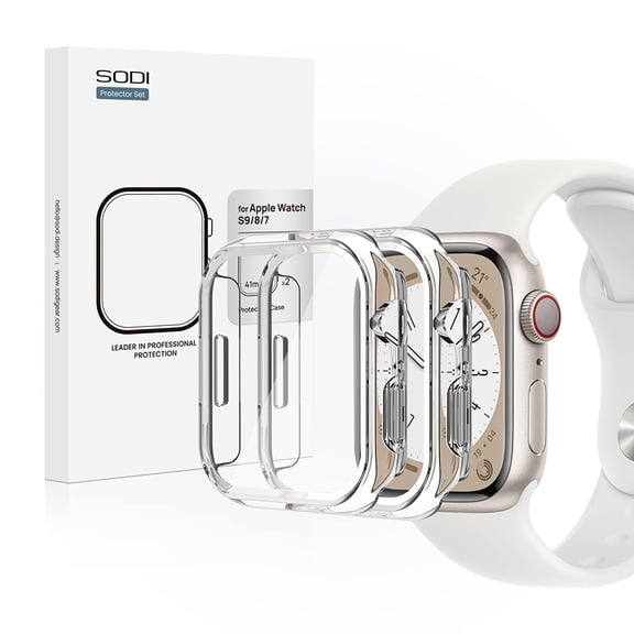 Sodi 2 Pack Hard PC Case with Built-in Tempered Glass, Ultra-Thin Anti-Scratch Cover for Apple Watch Series 9/8/7 - 41mm - Clear