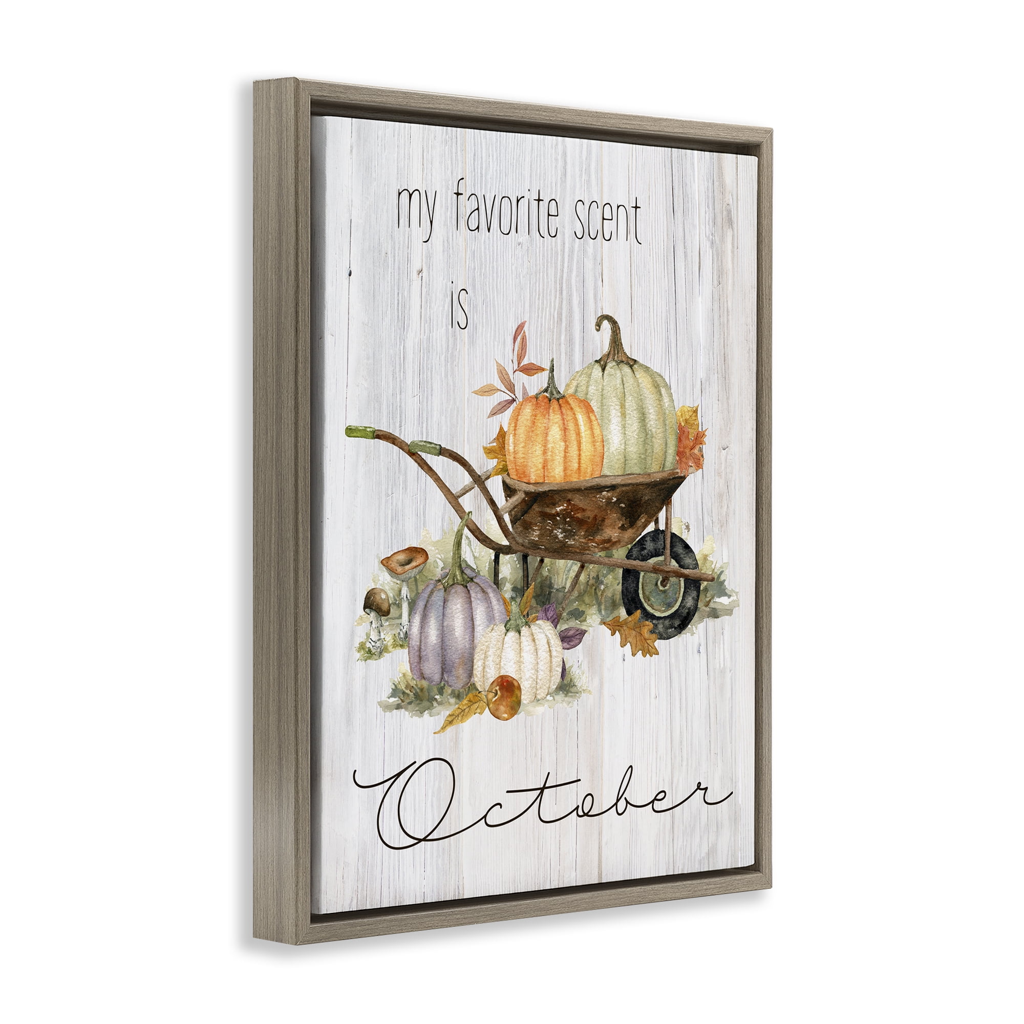 Stupell Industries Favorite Scent is October Holiday Painting Brown Floater Framed Canvas Art Prints Wall Art, 25 x 31
