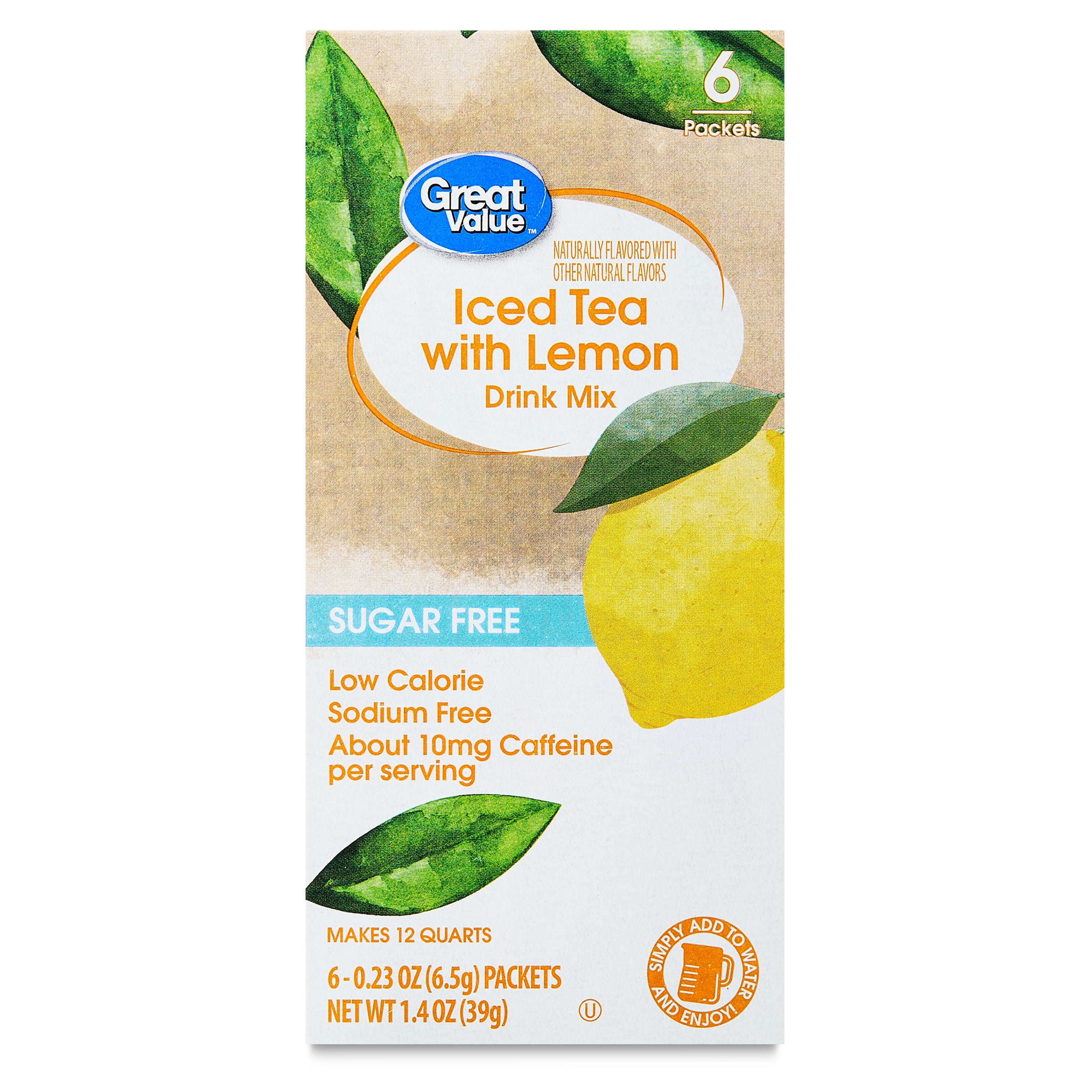 (12 pack) Great Value Iced Tea with Lemon Powdered Liquid Drink Mix, Sugar-Free, 0.23 oz, 6 Packets