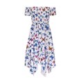 thumbnail image 4 of Robes pour Femmes 2024 Été Oversize Décontracté Col en Ligne Asymétrique Épaules Dénudées Manches Courtes Robe Imprimée 50 % de Réduction Liquidation!, 4 of 6