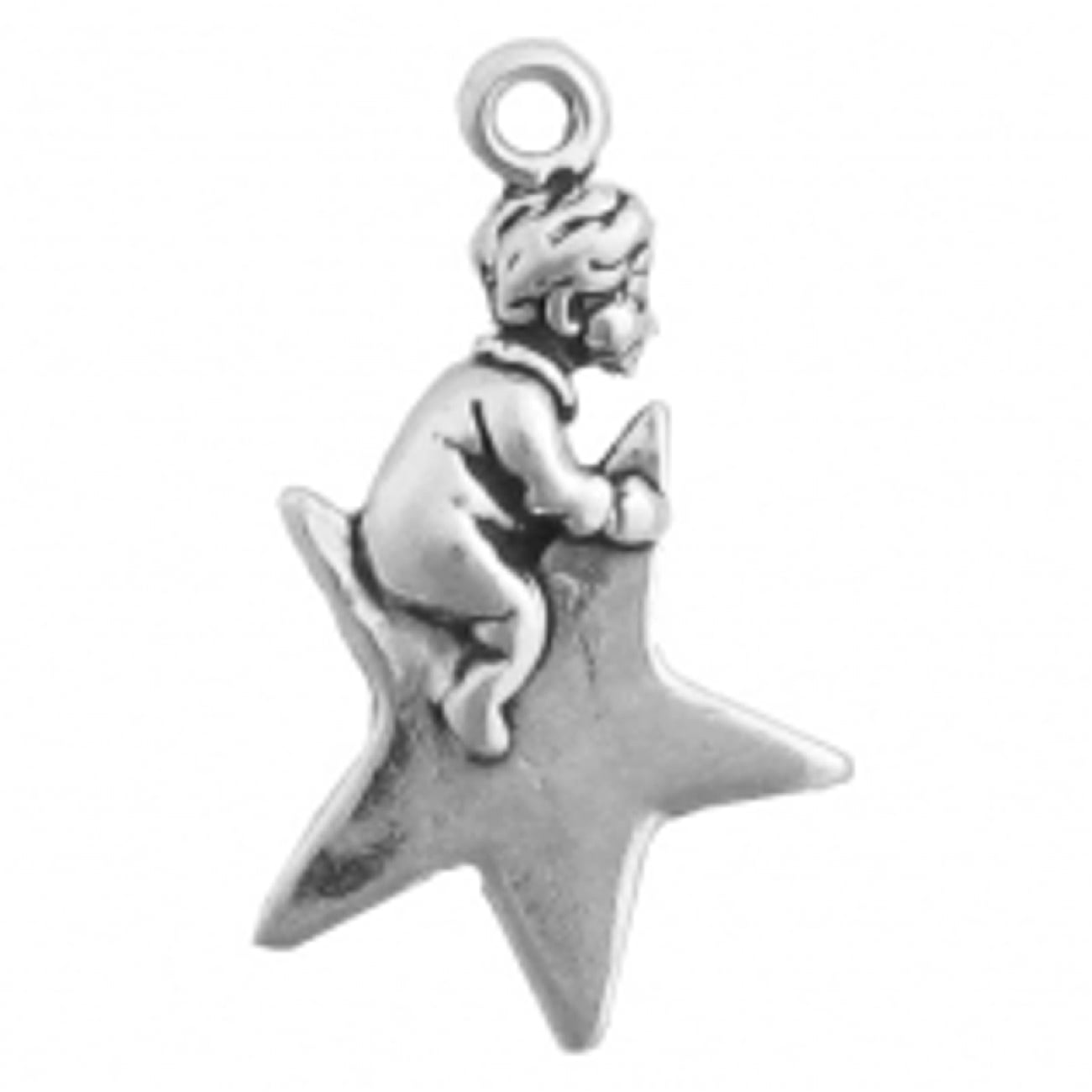 Sterling Silver 16" Unisex 1.5mm Box Chain 3D Little Boy Sitting On A Star Pendant Necklace