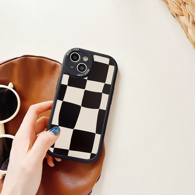Black Plaid Mobile Phone Case Silicone Soft Case Suitable For Samsung A03s A13 A20 A30 A21S A22 M22 A23 A32 A33 A50 A50S A30S A51 A52 A52s A53 A31 A71 A72 A73 S20 FE S21 S22 Plus S23 Ultra S23+