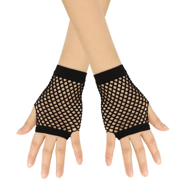Zhuge Guantes cortos de rejilla de poliéster negros para adultos (paquete de 1) perfectos para fiestas y disfraces