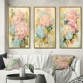 thumbnail image 1 of Designart "Blue and Pink Retro Hydrangea Bouquet II" Hydrangea Framed Wall Art Set Of 3 - Pink Traditional Frame Canvas Set For Living Room Decor, 1 of 6