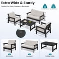 thumbnail image 4 of SERWALL 5 Pieces Outdoor HDPE Patio Furniture Sets, Conversation Sets with Cushions, 2 Armchairs & 1 Loveseat & 1 Coffee Table for Poolside, Balcony, Porch & Backyard, Black / Khaki, 4 of 7