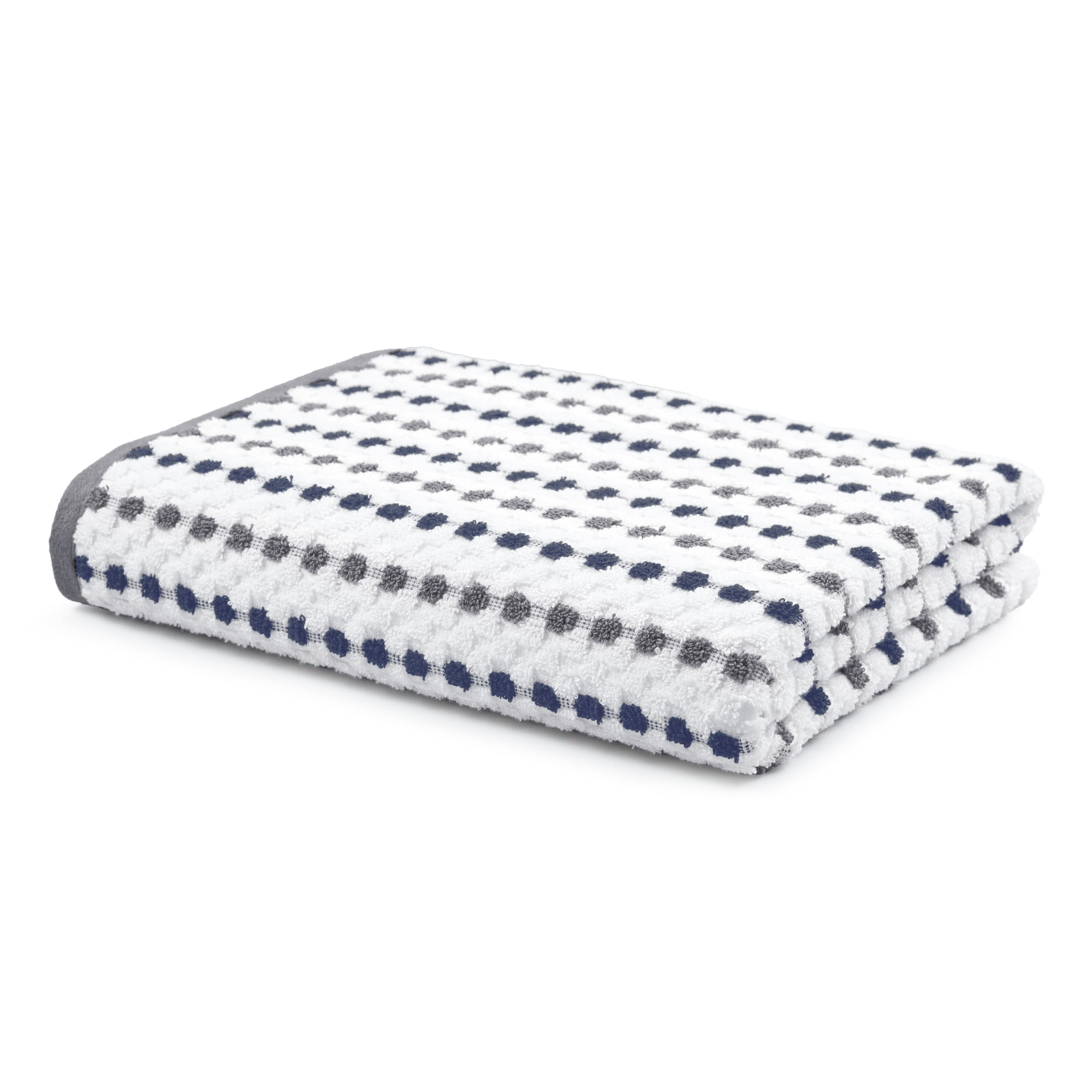 Mainstays Performance Cotton Bath Towel, Super Soft Quick Dry Fade Resistant, Grey/Black Dot Pattern