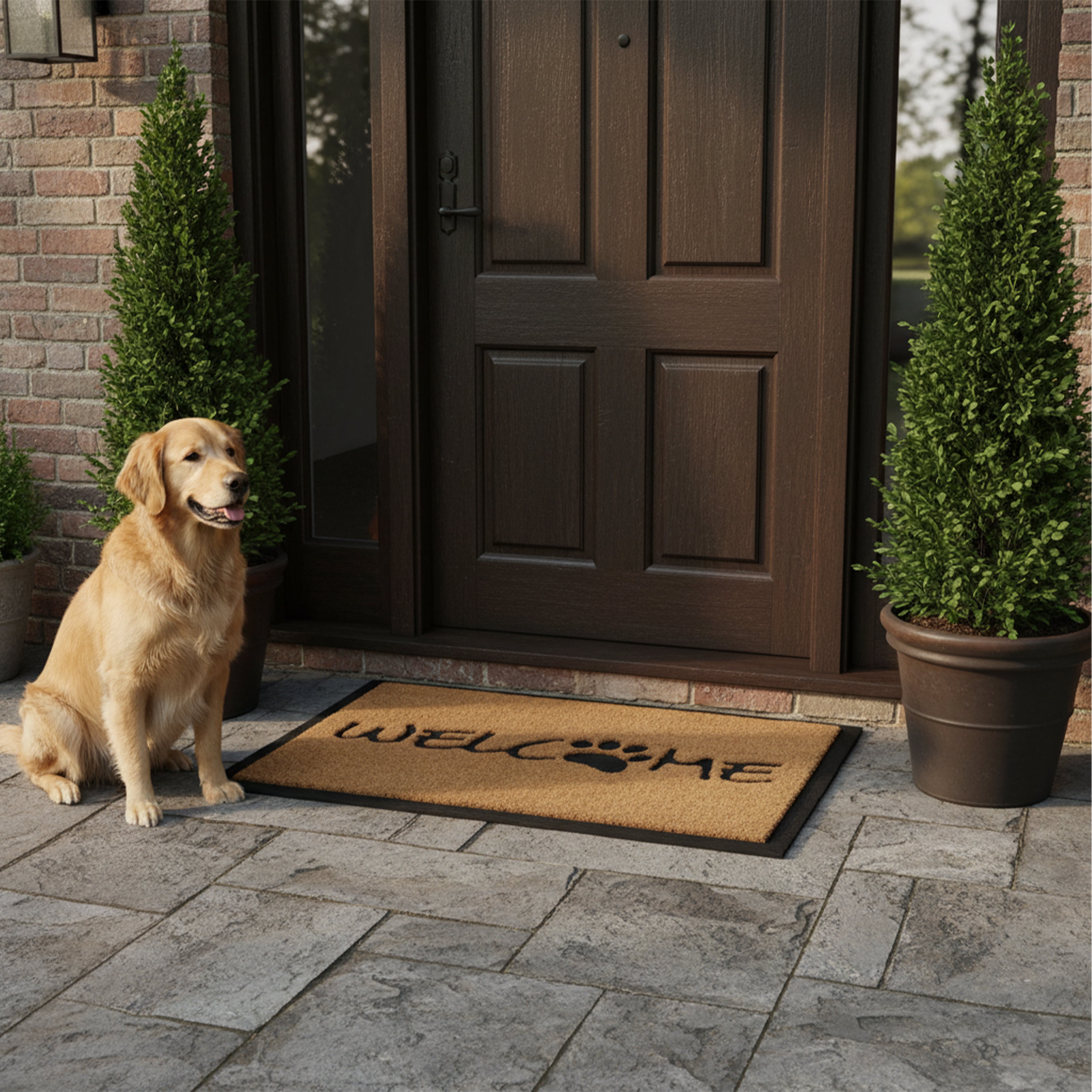 Calloway Mills 102742436 24 x 36 in. Welcome Paw Rectangular Doormat, Natural & Black