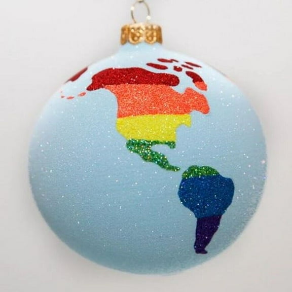 One World Rainbow Pride Peace on Earth Ball Polish Glass Christmas Tree Ornament