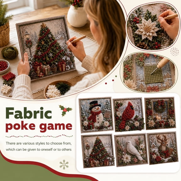 3D Christmas Fabric Poke Art Kit, Handmade No Sew DIY Christmas Craft Kit for Adults & Beginners, Vintage Holiday Fabric Art Decoration for Home Display (tree)
