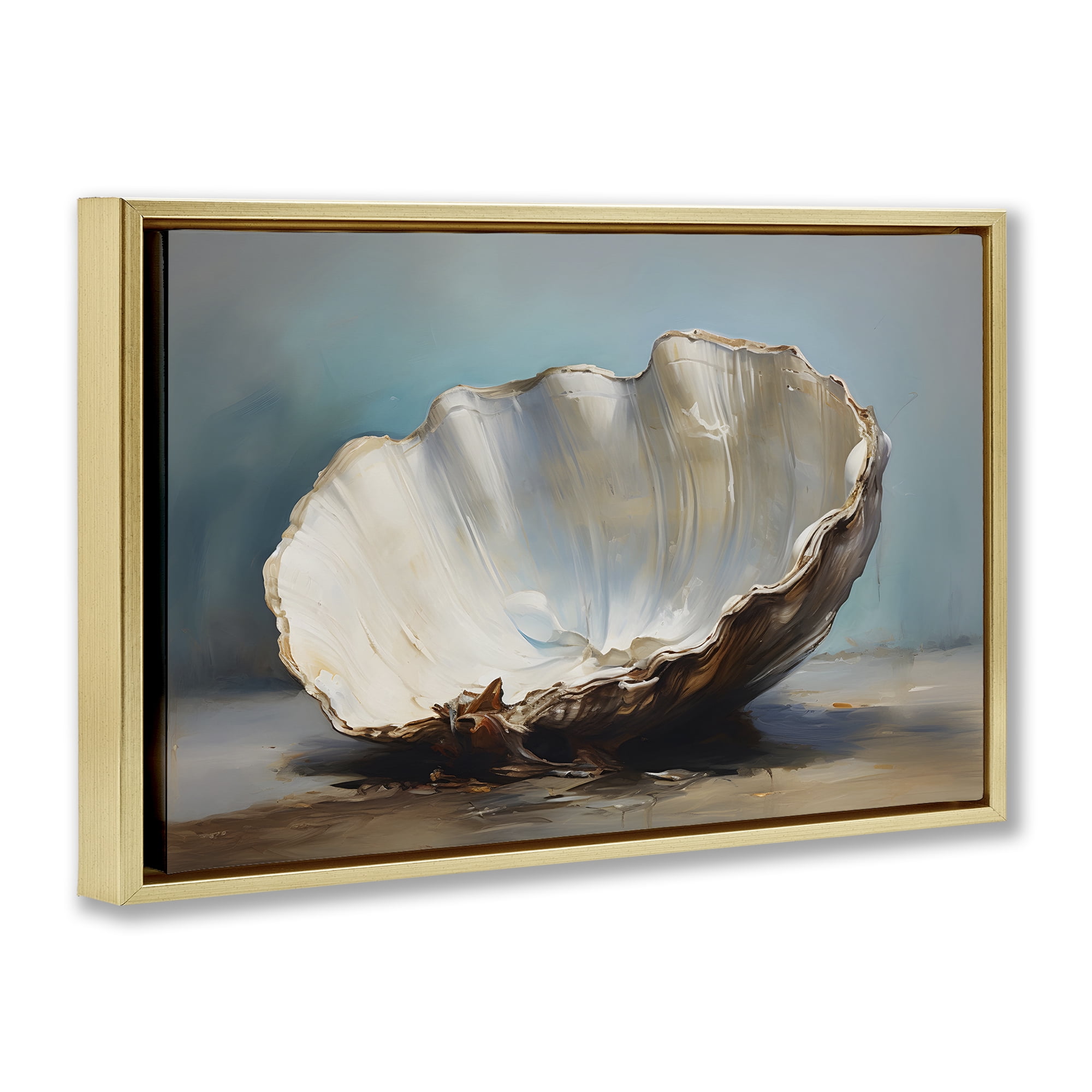 Stupell Industries Neutral Shell Still Life Nautical & Beach Painting Gold Floater Framed Canvas Art Print Wall Art, 31 x 21