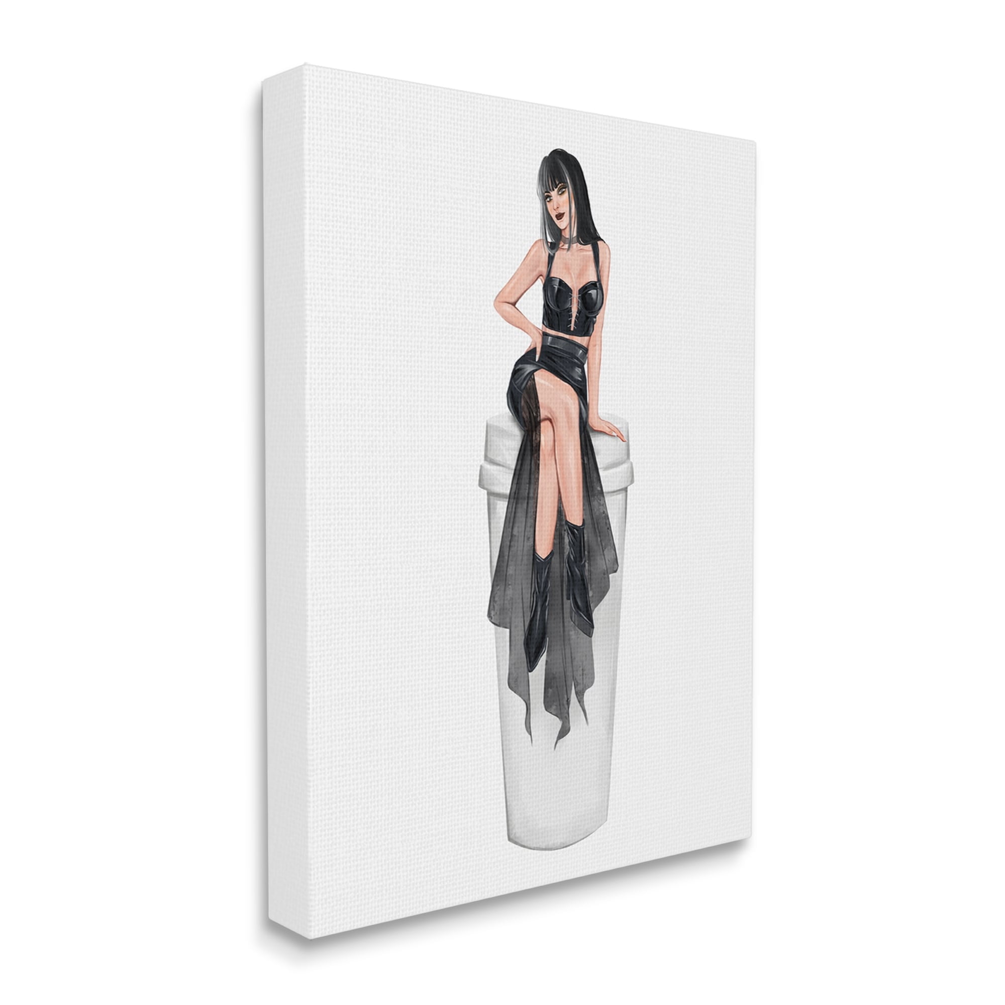 Stupell Fashionable Woman Glam Coffee Cup Beauty & Fashion Painting Gallery Wrapped Canvas Print Wall Art