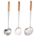 thumbnail image 1 of El mejor amigo del chef: utensilio de cocina de acero inoxidable con mango de madera, cuchara ranurada para cocinar sin esfuerzo, juego de 3 piezas que incluye herramientas de mango largo para sus, 1 of 6