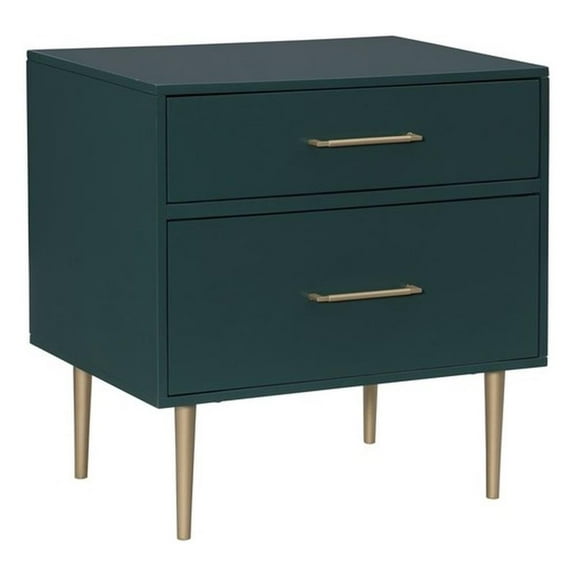 Linon Dylan Wood Nightstand with 2 Drawers and Gold Accents in Dark Green