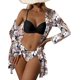 thumbnail image 1 of Kiosan Conjunto de bikini para mujer, traje de baño de 3 piezas, kimono floral, parte superior triangular anudada en la parte delantera, falda de traje de baño inferior de cintura alta, 1 of 4