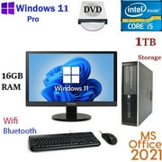 Restored Windows 11 HP i5 3.2 ghz 1TB 16GB RAM 20" LCD WiFi Desktop Computer PC Office21 (Refurbished)