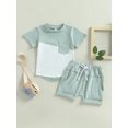 thumbnail image 2 of Bagilaanoe 2pcs Toddler Baby Boys Short Pants Set Short Sleeve Patchwork T-shirt Tops + Shorts 6M 12M 18M 24M 3T Kids Casual Summer Outfits, 2 of 9