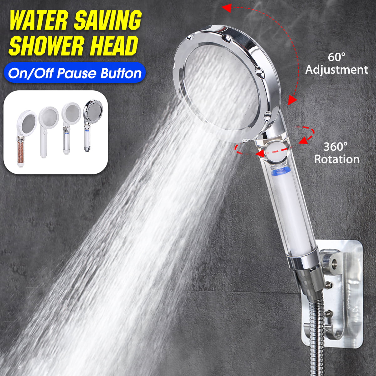 High Pressure 360 ° Rotating Shower Head Bathroom Powerful Water Saving Filter
