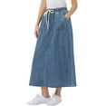 thumbnail image 4 of INSPIRE CHIC Denim Maxi Skirt for Women Elastic Waist Casual A Line Long Jean Skirts XS Blue, 4 of 6