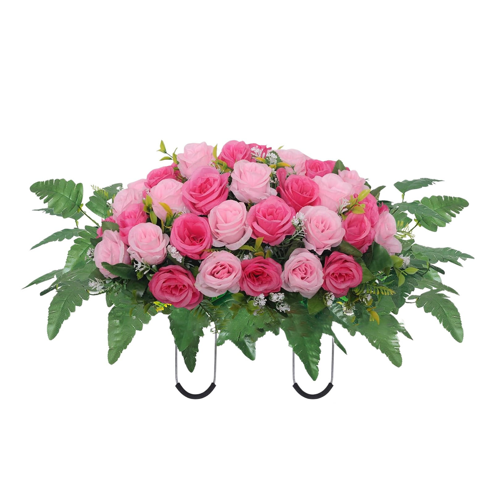XJGHHSY 1 Pcs Artificial Cemetery Flower Saddles, Rose Headstone Flower Saddle,Cemetery Memorial Flowers for Outdoor Grave tombstone Decorations,Pink