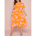 thumbnail image 4 of Cuteduck Women's summer casual plus-size Bohemian-style swing wrap dress with floral prints, V-neck and cinched waist, flowing and elegant mid-length dress 1X-5X, 4 of 5