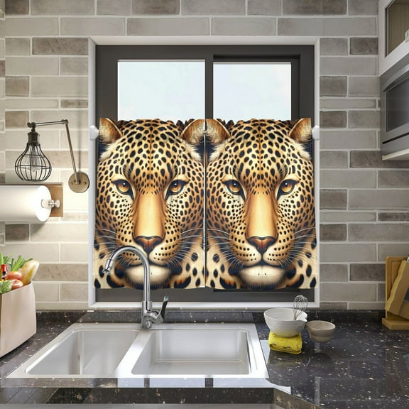 Leopard Of Face Kitchen Curtains Half Tier Curtain 2 Rod Pockets Bathroom Bedroom Cupborad Living Room 27"x24"