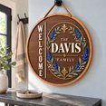 Personalized Family Welcome Sign Floral Wreath Wooden Round Door Decor ...