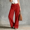 thumbnail image 5 of Hvogkswy Wide Leg Pants for Women, Button High Waist Casual Long Pants with Pockets Flowy Bohemian Vacation Cargo Pants, 5 of 8