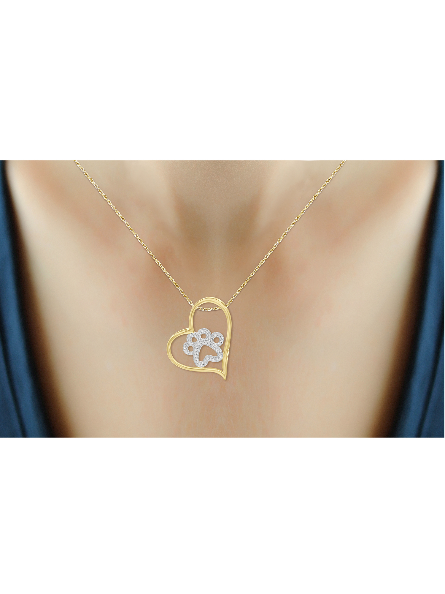 JewelersClub 1/7 Carat T.W. White Diamond 14K Gold Over Silver Paw Heart Pendant