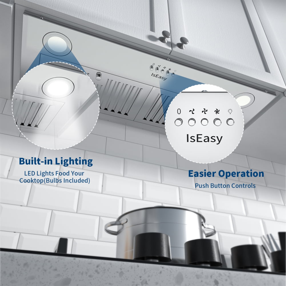  IsEasy Range Hood 30 Inch Under Cabinet, Kitchen Stove Vent Hood,  Ducted Convertible Ductless Range Hood with 3-Speed Exhaust Fan, Stainless  Steel, Reusable Filters, LED Light and Carbon Filter : Appliances