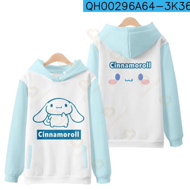 Sanrio-Sudadera con capucha de Cinnamoroll para mujer, suéter informal de dibujos animados Kawaii, ropa holgada de gran tamaño para estudiantes, primavera y otoño