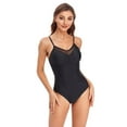 thumbnail image 2 of SWSMCLT Women's Mesh One Piece Swimsuit Backless Full Coverage Swimming Suit Mesh Padded V Neck Spaghetti Strap Modest Bathing Suit Black 12, 2 of 4