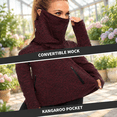 Women's Red Medium Fleece Cowl Neck Running Pullover with Thumb Holes ...