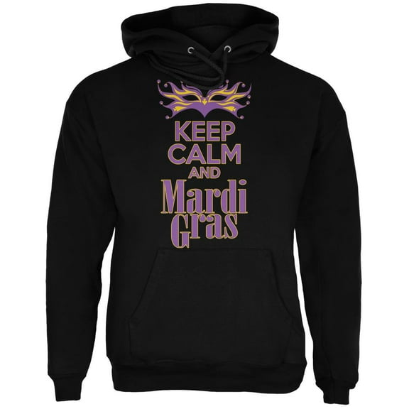 Mardi Gras Keep Calm Black Adult Hoodie - Medium