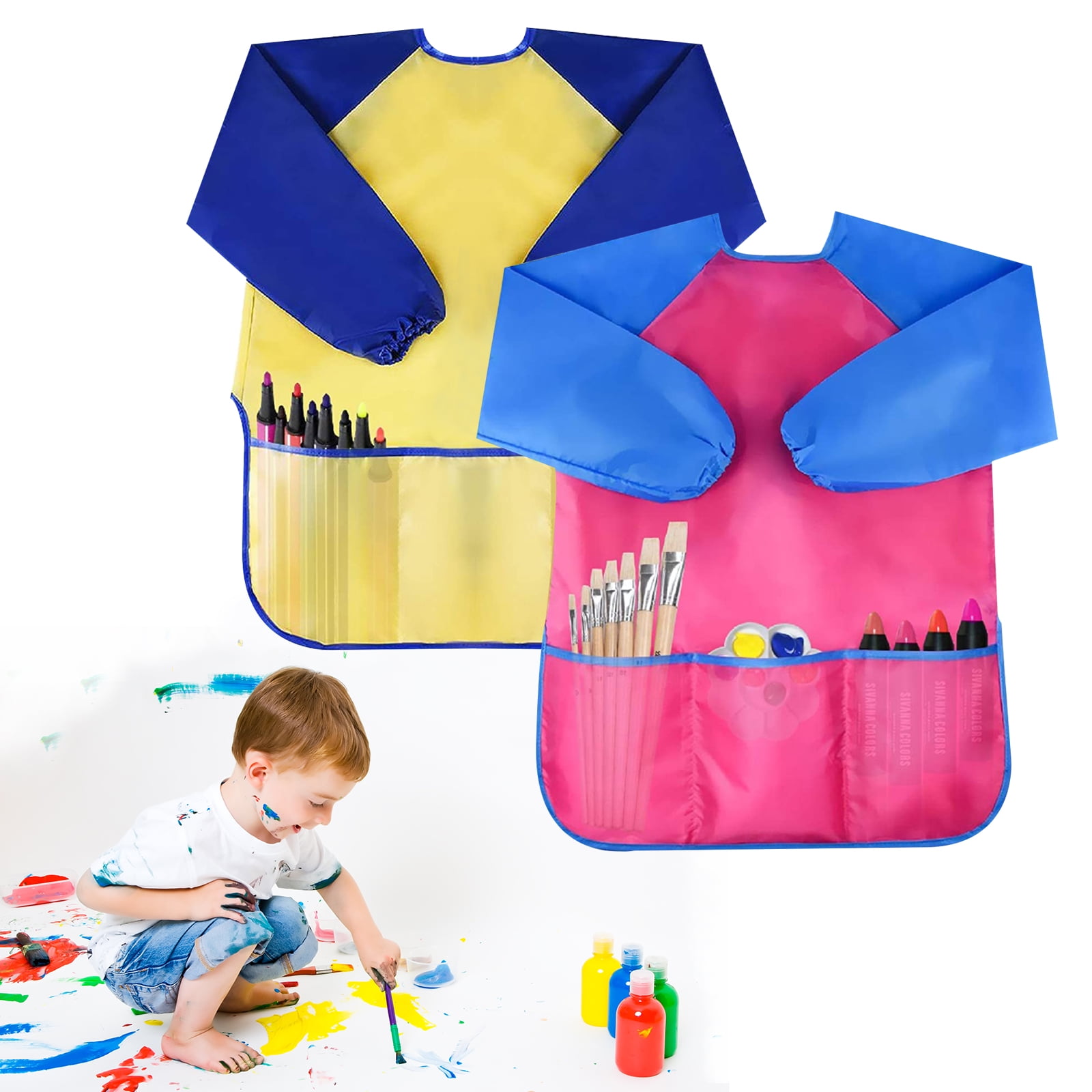 Waterproof Painting Toddler Apron Long Sleeve Aprons for Kitchen and Classroom Community Event Crafts & Art Painting Act Children Painting Aprons Kids Art Smocks Artists Fabric Aprons Art Smock 