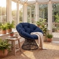 thumbnail image 4 of ELLEGNT Rattan Wicker Lounge Chair - Swivel Papasan with Extra‑Thick Cushion, Metal Frame for Yard or Balcony, Navy, 4 of 10