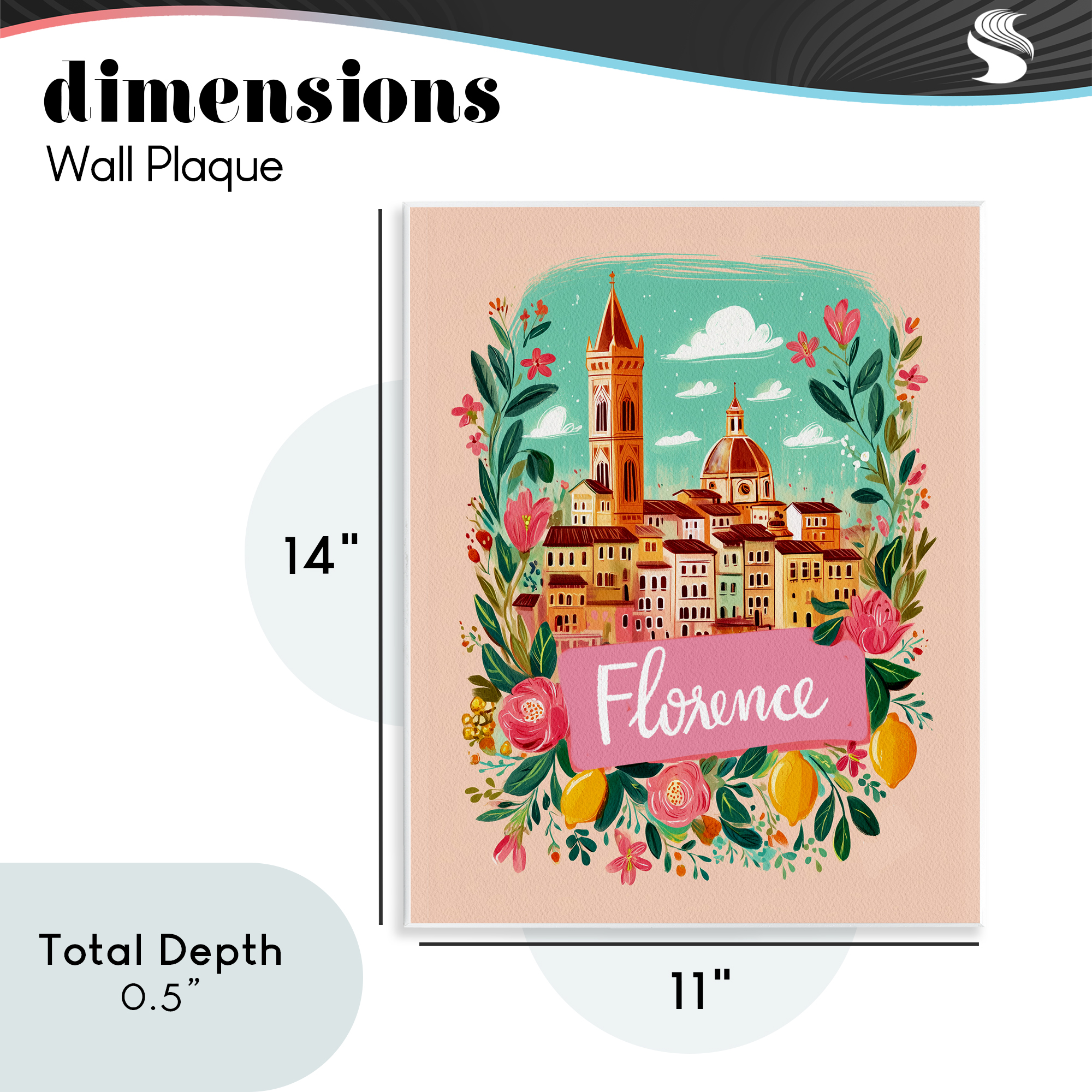Floral Bordered Florence Wall Plaque Art, design by Yen