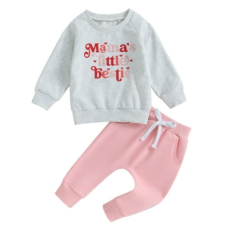 

Calsunbaby Kids Toddler Baby Girls 2PCS Outfits Sets Long Sleeve Letter Print Pullover Tops and Pants Suit Tracksuit