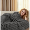 thumbnail image 4 of Utopia Bedding Grey Striped Fleece Blanket Queen Size  Fluffy, Warm & Lightweight Ribbed Throw for Bed, Sofa & Chair - Soft Cozy Blanket for Home Decor & Gifting (90x90 Inches), 4 of 7