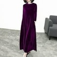thumbnail image 4 of Skymirror Pile Collar Long Sleeves Pockets A-Line Women Dress Spring Autumn Pleated Loose Hem Solid Color Velvet Maxi Dress, 4 of 8