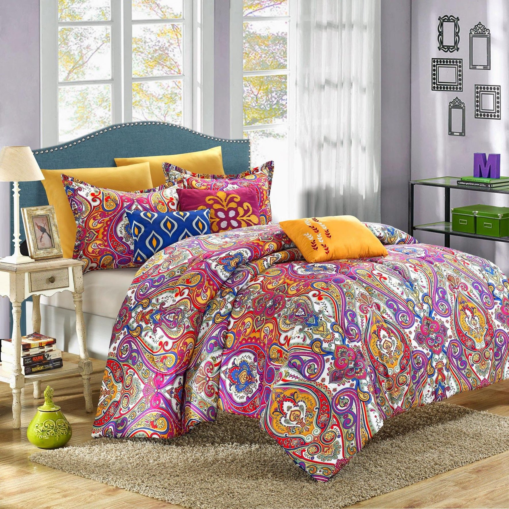 Mumbai Bright Paisley 8 Piece Comforter Bed In A Bag Set