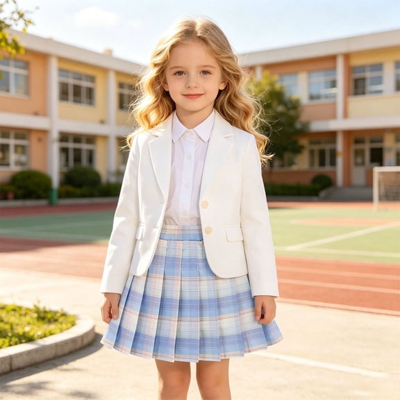 Shqvo Girls Plaid Pleated Skirt, High Waist A‑Line Pleated Uniform Skirt, Kids Preppy Tartan Plaid Skater Skirt for Back To School Campus Daily Wear 5-16Y
