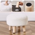 thumbnail image 7 of Round Mushroom Footstool Ottoman – Rabbit Wool Upholstered Small Stool with Solid Wood Legs, Cute Shoe Changing Stool, Step Stool, Sofa Footrest for Living Room & Bedroom White, 7 of 7