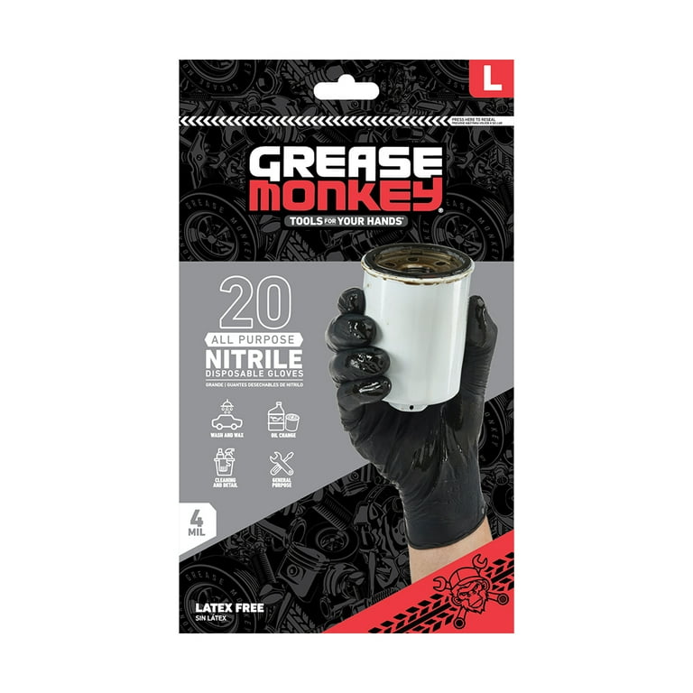 Grease Monkey Disposable Nitrile 20ct Black Gloves Large