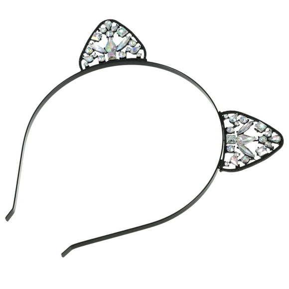 Unique Bargains 1 Pc Elegant Faux Diamond Cat Ears Headband for Women Girls 6.30"x6.10" Black