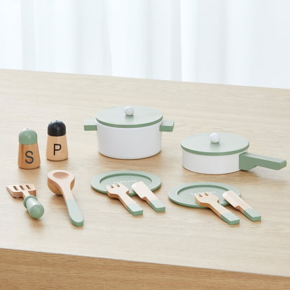 Teamson Kids Little Chef Frankfurt Wooden Cookware Play Kitchen accessories For 3 Year And Up, Green