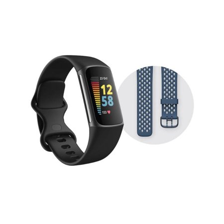 Restored Fitbit FB421BKBKLBNDLS Charge 5 Advanced Fitness and Health Tracker with Built-in GPS, Stress Management Tools and 24/7 Heart Rate Bundle, Black, One Size (Bonus Band Included) (Refurbished)