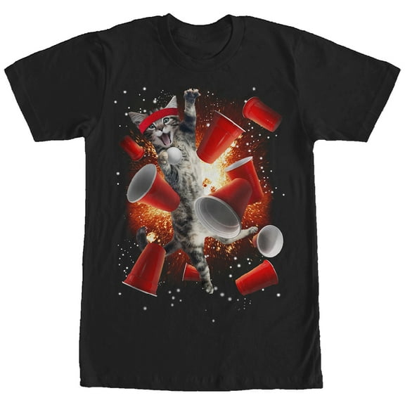 Men's Lost Gods Cat Has Mad Explosive Pong Skills  Graphic Tee Black 3X Large